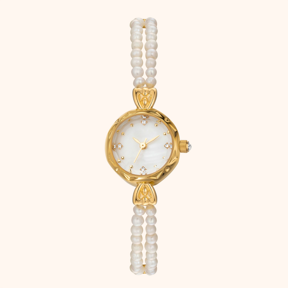 Gold-Colored Watch with Natural Pearls – Elegant Ladies Model