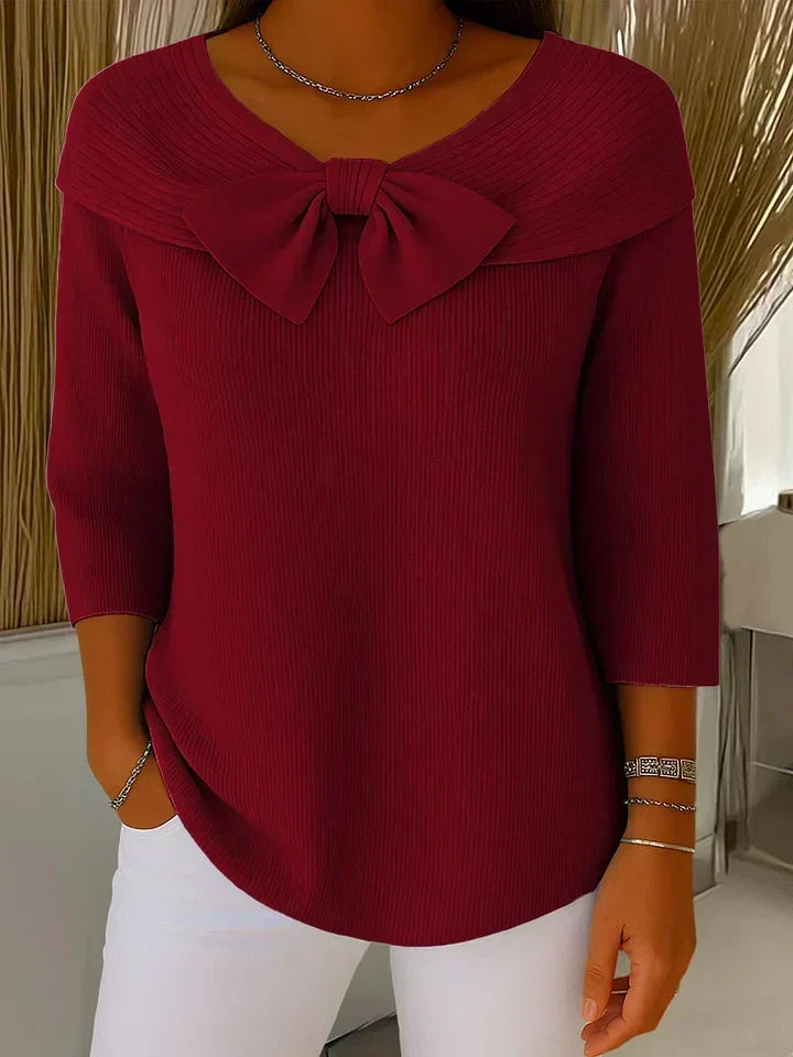 Tivella™ | Sweter z kokardą i okrągłym dekoltem