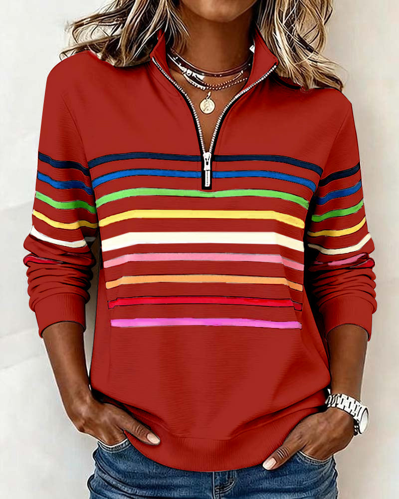 ARCADIA | Mode Sweatshirt with Half Zipper and Rainbow Stripes