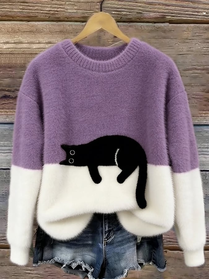 Martha | Sweter oversize Retro "Lazy Cat"