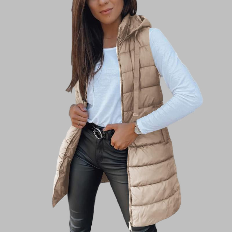 Zaira – Casualna długa kamizelka puchowa z kapturem