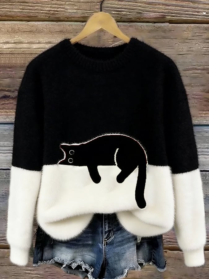 Martha | Sweter oversize Retro "Lazy Cat"