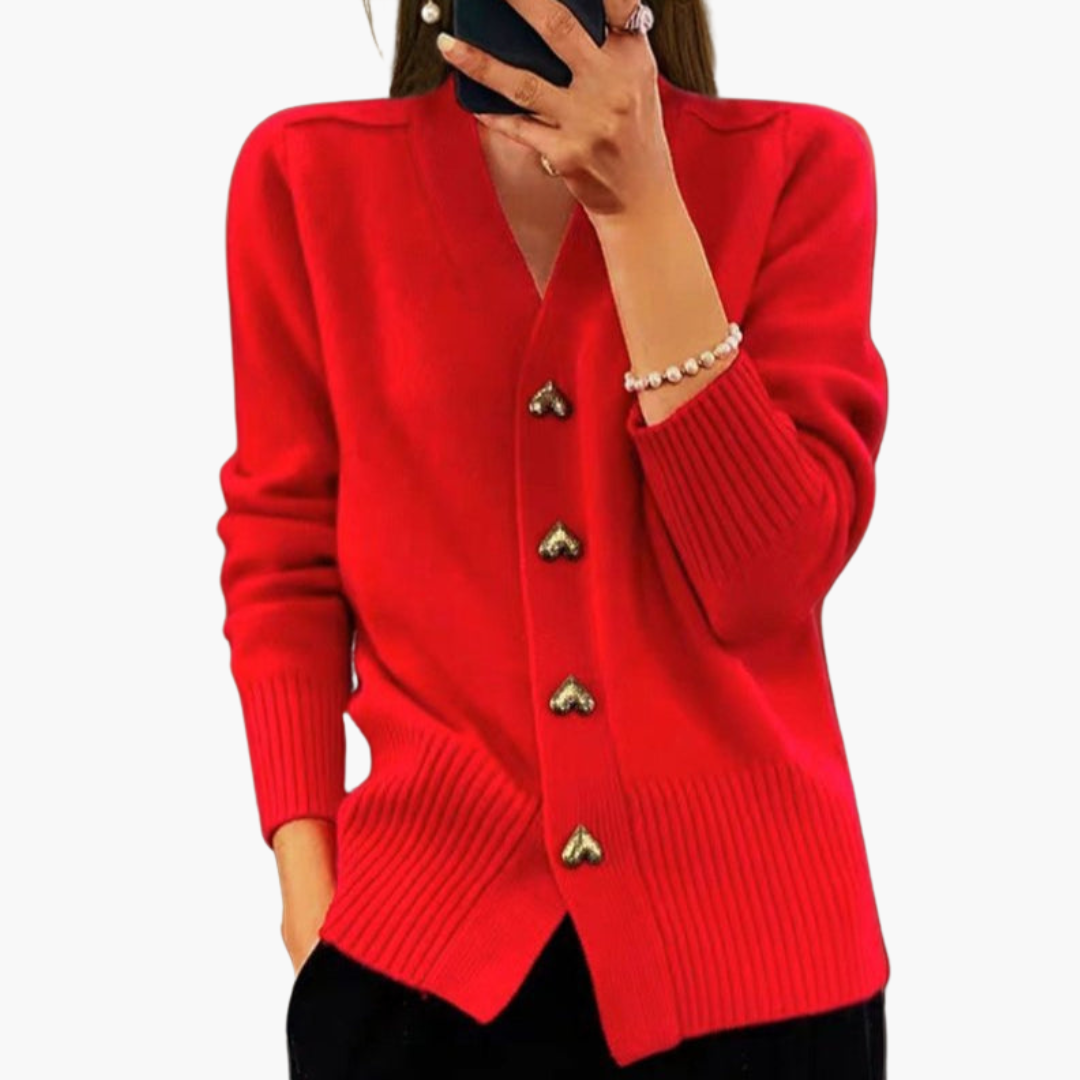 Holly | Elegancki kardigan z guzikami w kształcie serc