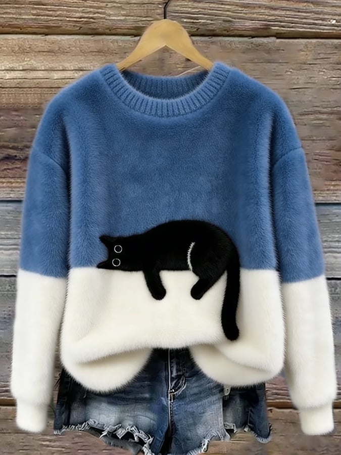 Martha | Sweter oversize Retro "Lazy Cat"
