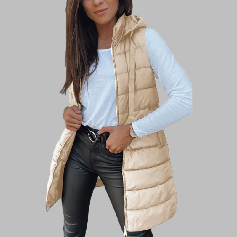 Zaira – Casualna długa kamizelka puchowa z kapturem