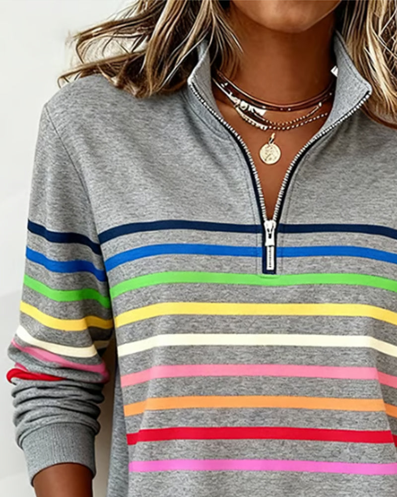 ARCADIA | Mode Sweatshirt with Half Zipper and Rainbow Stripes