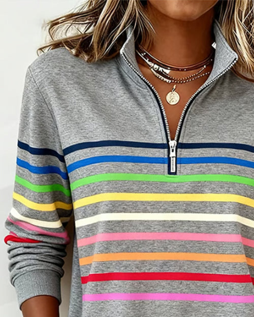 ARCADIA | Bluza dresowa z półzamkiem i tęczowymi paskami