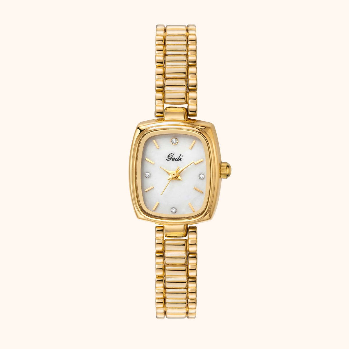 Elegant Women's Watch Gold Rectangular Design with Pearl White Dial