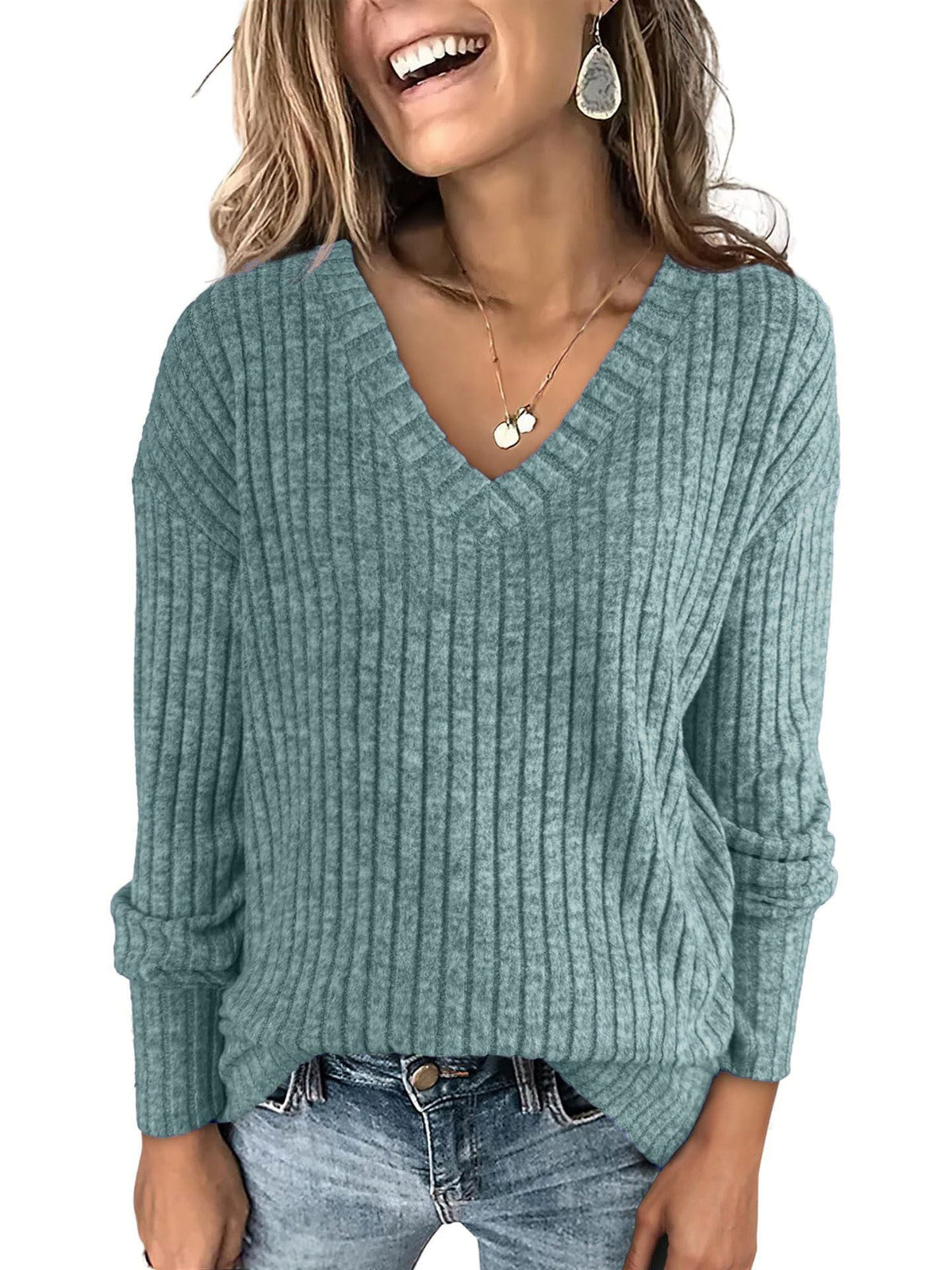 EVELYN™ | Damski sweter dzianinowy oversize z dekoltem w serek, lekki
