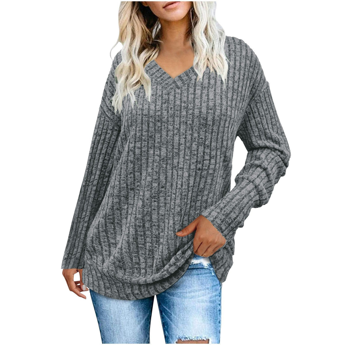 EVELYN™ | Damski sweter dzianinowy oversize z dekoltem w serek, lekki