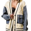 Eloise – Luźny kardigan z dzianiny typu patchwork z denimu