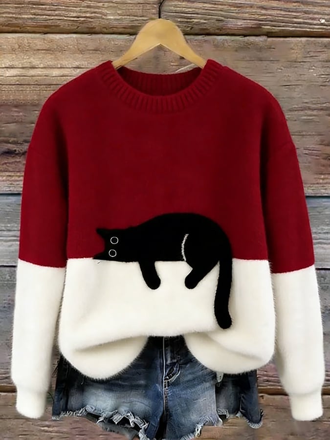 Martha | Sweter oversize Retro "Lazy Cat"