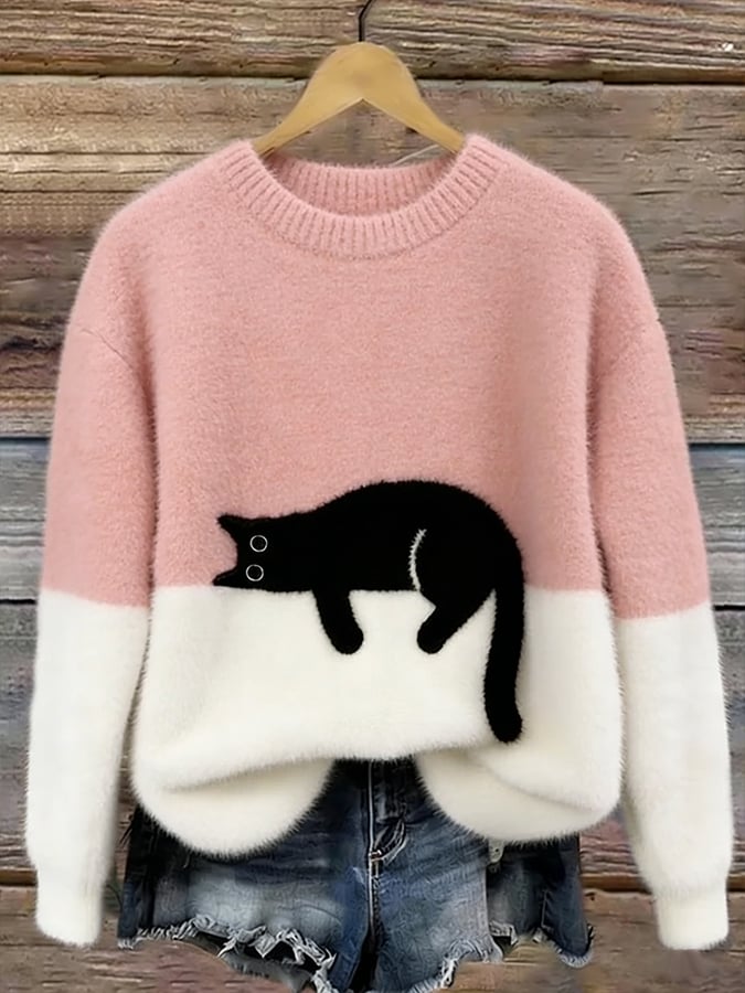 Martha | Sweter oversize Retro "Lazy Cat"