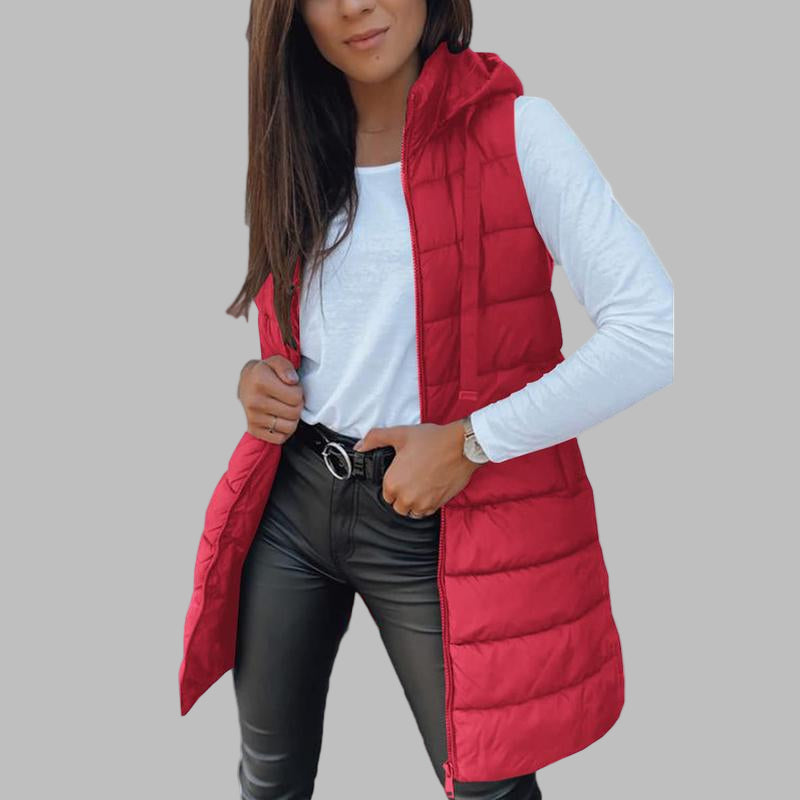 Zaira – Casualna długa kamizelka puchowa z kapturem