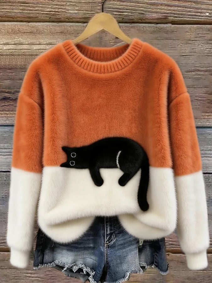 Martha | Sweter oversize Retro "Lazy Cat"