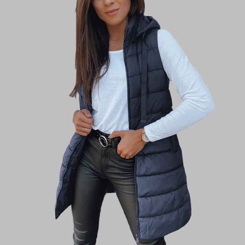Zaira – Casualna długa kamizelka puchowa z kapturem