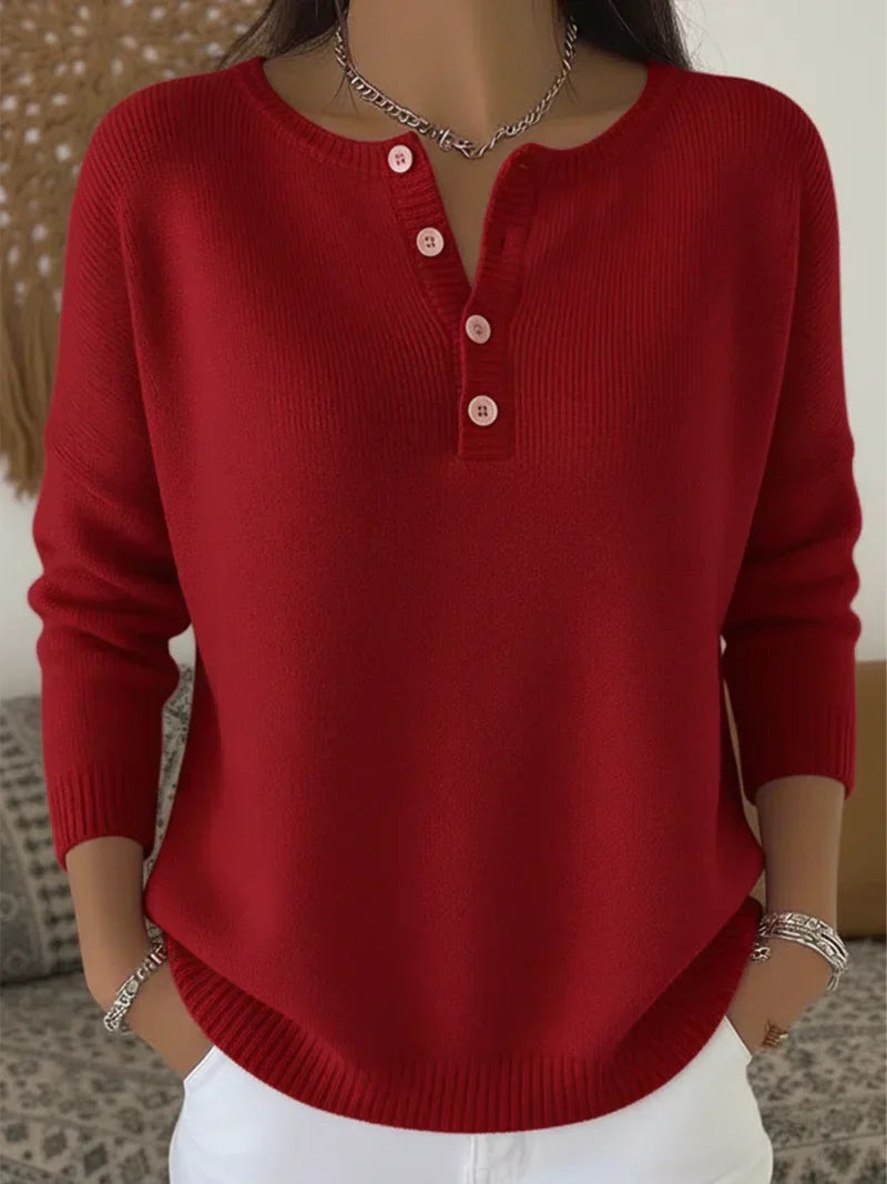 Helena™ | Dzianinowy sweter z zapięciem typu henley
