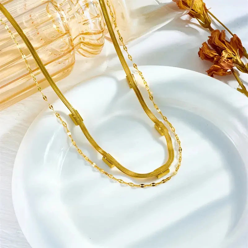Sorella Gem Double-Layer Retro Gold Necklace