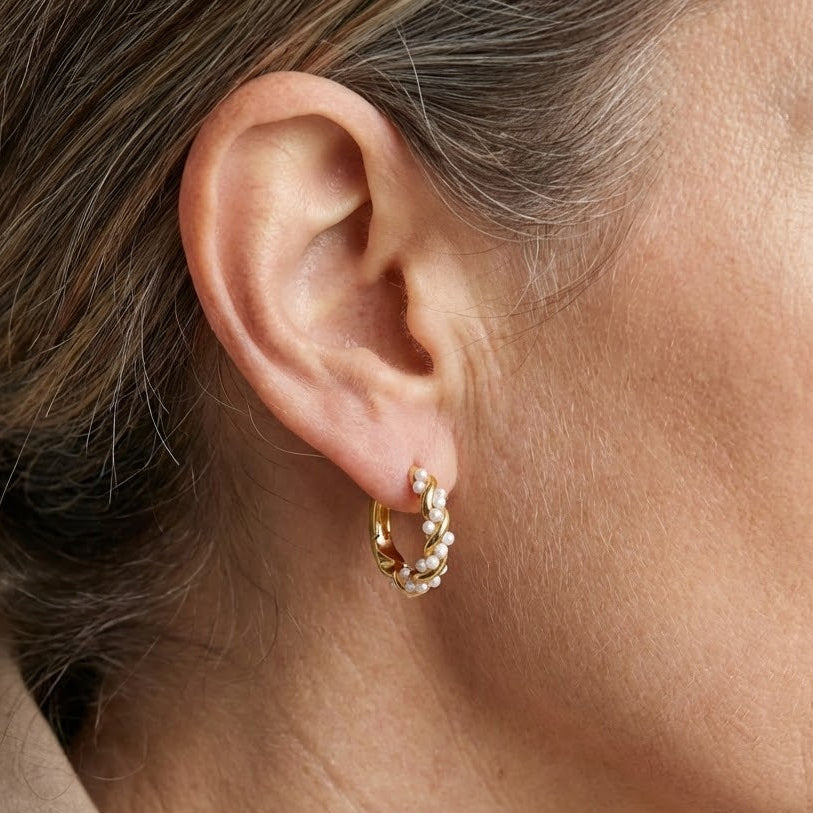Twirled Pearl Hoop Earrings